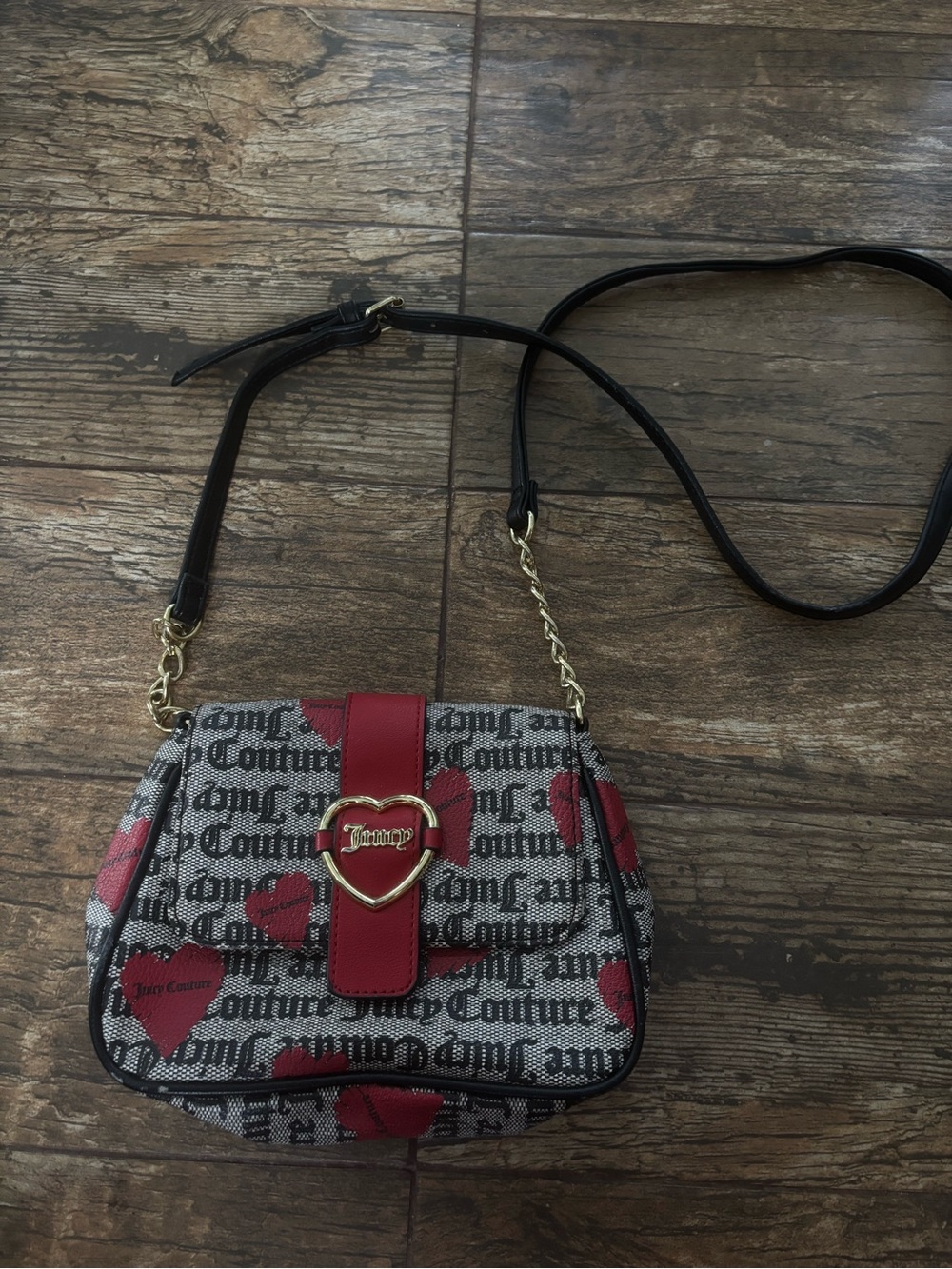 Juicy Couture Red Heart Logo Mini Crossbody with Black Strap